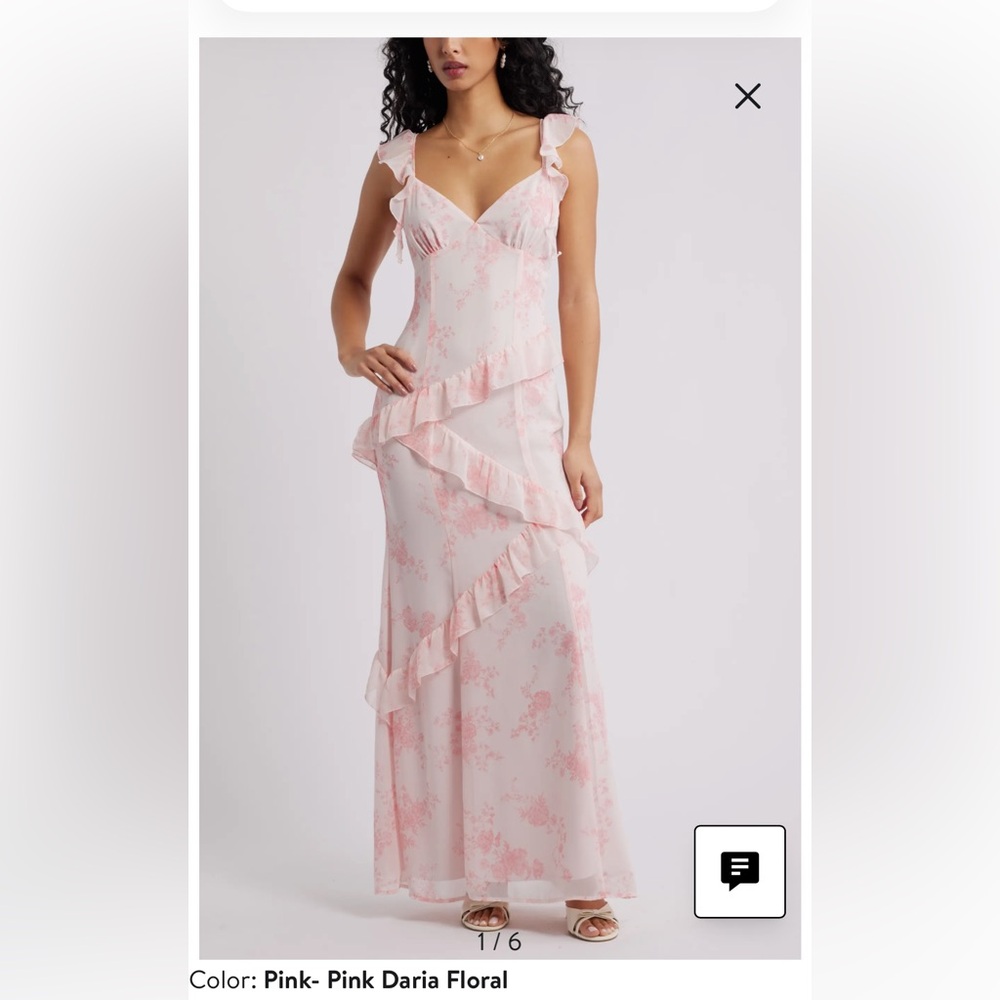 BP. Asymmetric Ruffle Tiered Maxi Dress - Pink Daria Floral - Size XL